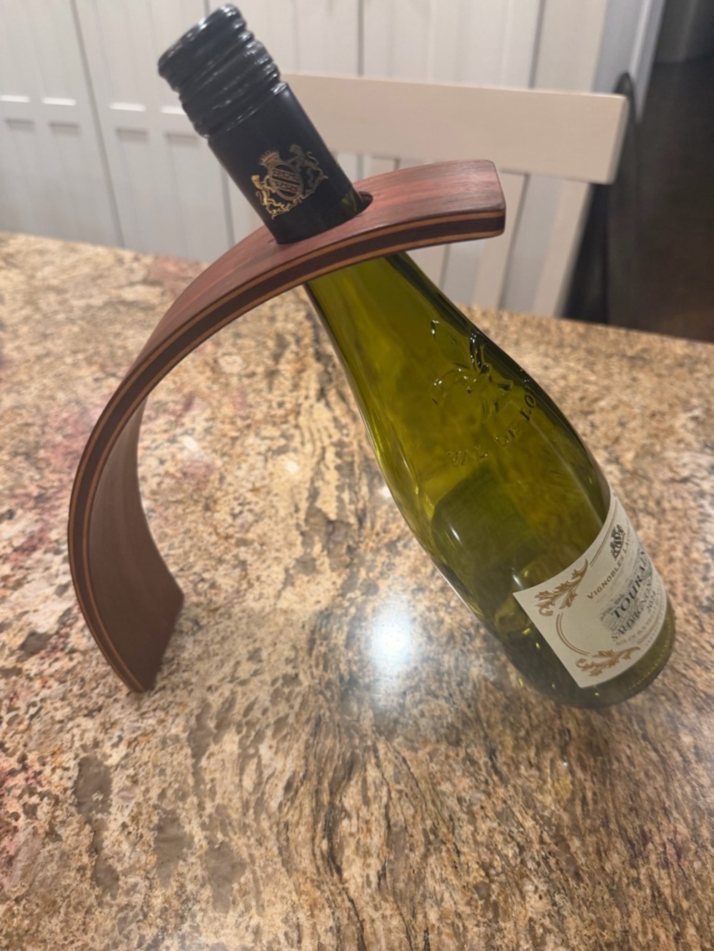 Cherry Wood Balancing Wine Bottle Holder - Brown